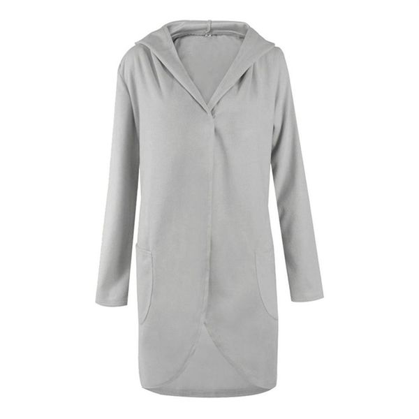 

autumn winter women long sleeve long coat woolen hooded outerwear overcoat, Black