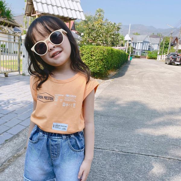 

children's summer cartoon letter printing loose boy sleeveless t-shirt girl t-shirt vest vest, Blue