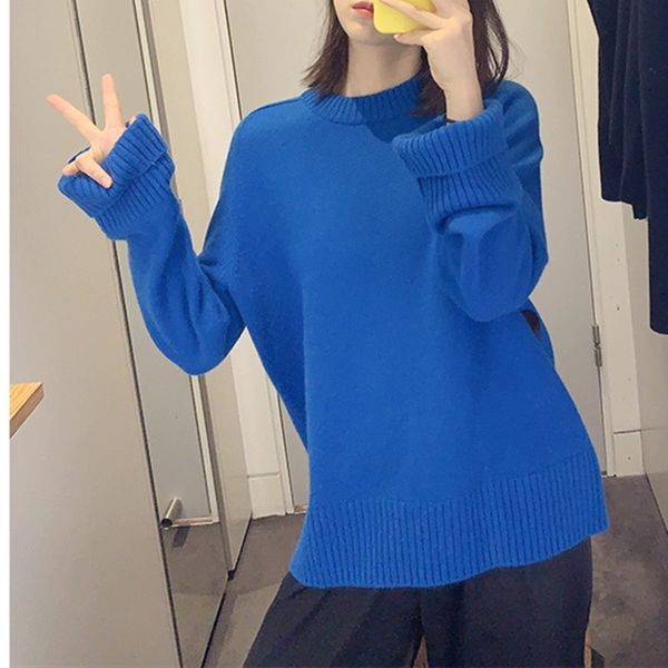 

women knitted sweater autumn winter solid color o neck long sleeve knitted pullover, White;black
