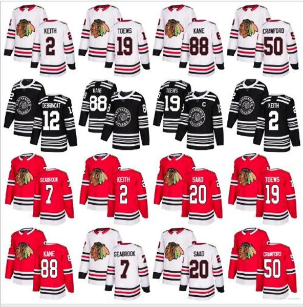 

2019 new jonathan toews chicago blackhawks jersey 88 patrick kane 2 duncan keith 14 richard panik brandon saad corey crawford hossa hockey, Black;red