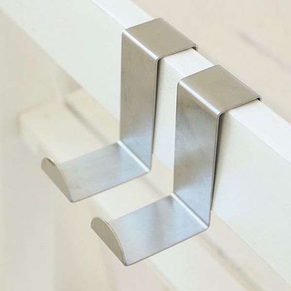 

2pcs stainless steel over door hooks kitchen cabinet hat clothes hanger drop shipping