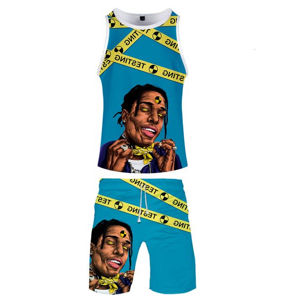 

2019 u.s.a hoodies newborn rap singer asap rocky leisure time 3d vest + sandy beach shorts hoodie, Blue;black