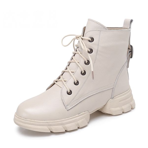 

fashion white black boots women heel winter lace-up soft genuine leather platform shoes woman ankle boots high heels