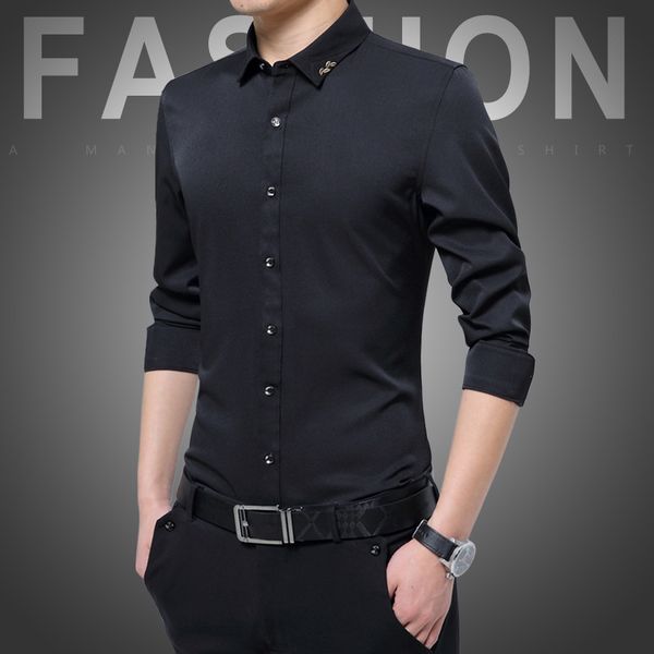 

men's dress shirts autumn long sleeve shirt casual inch slim thin youth black, White;black