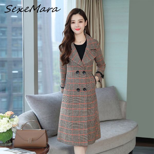 

2019 корейской моды plaided ветровка женщина двойной брестед зима осень кашемира шерстяное пальто, Black