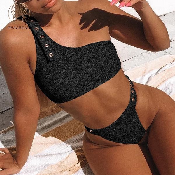 

peachtan одно плечо мини-бикини 2019 микро bandeau сексуальная женщина купальник отдельные высокий талии купальники женщины купальный костюм, White;black