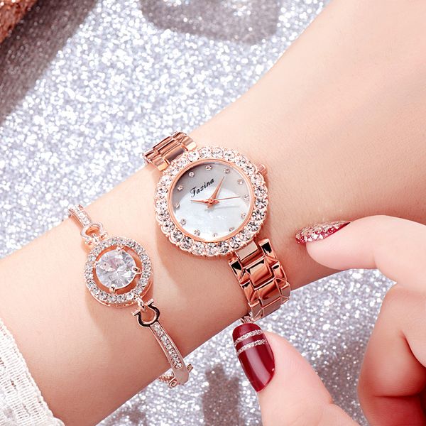 

2020 women watches luxury diamond women bracelet watch set ladies stainless steel watch quartz wristwatch clock, Slivery;brown