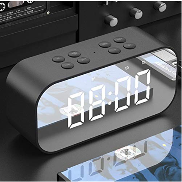 

bluetooth speaker led with built in alarm wireless speaker mirror dual alarm clock dimmable display black usb charging