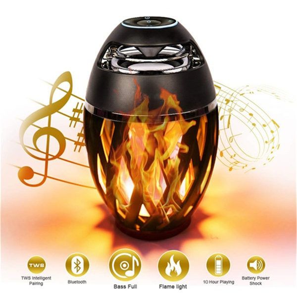 

2 in1 bluetooth speaker led flame atmosphere lamp light portable wireless stereo speaker with music bulb outdoor camping woofer