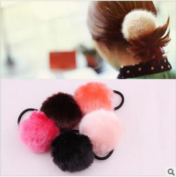 Korea Cute Fluffy Ball Hair Bands Multi Soft Rabbit Fur Hair Ring