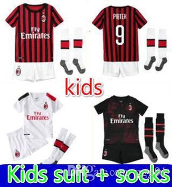 

kids kit 19 20 ac maillot de football milan 2019 ac milan piatek maillots de football bacca paqueta bonucci bertolacci menez calhanoglu, Black;yellow