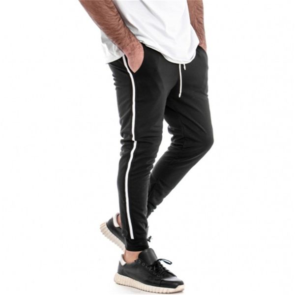 

men sports running gym feet trousers striped color matching sports pants jogging gym fitness training pants male m-xxxl, Black;blue