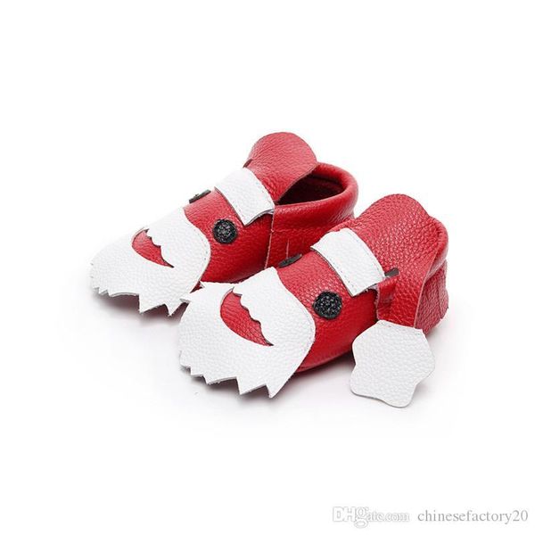 

christmas red santa claus baby boys girls shoes kids tassel xmas first walker shoes real leather cowhide shoes