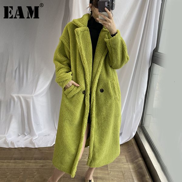 

eam] loose fit imitate lambswool split big size woolen coat parkas new long sleeve women fashion tide autumn winter 2019 1m417, Black