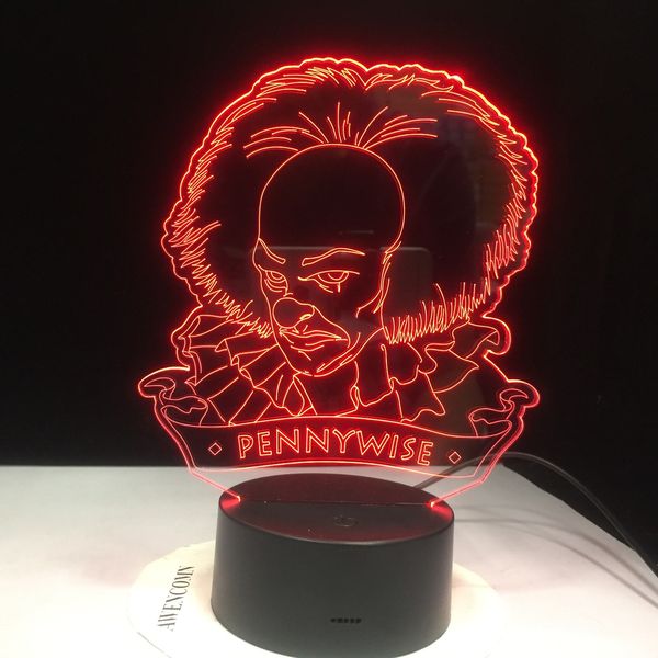 

pennywise figure 3d led night light for office room decor usb battery powered halloween horror table lamp movie it chapter one