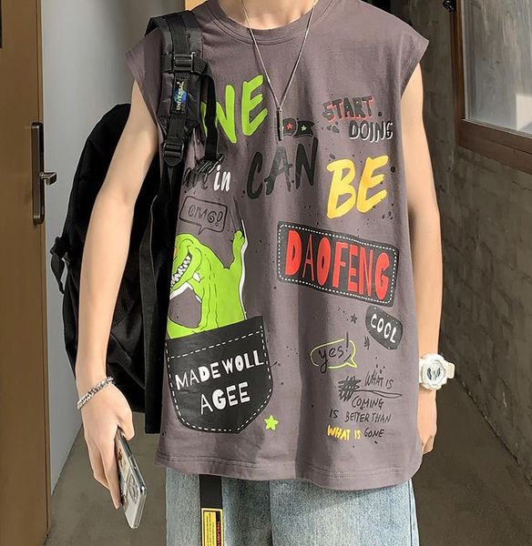 

2020 popular brand hong kong style sleeveless t-shirt mens summer korean youth students loose cotton ins mens bottoming shirt, White;black