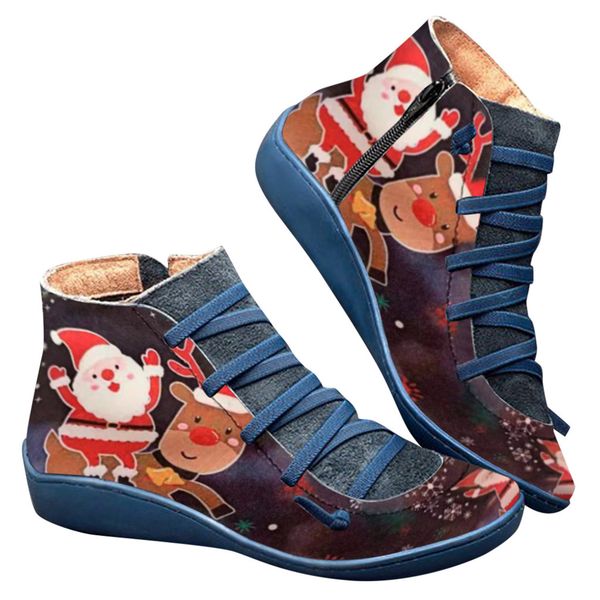 

women boots women's casual flat leather retro ankle boots lace-up ladies shoes side zip round toe shoes botas mujer, Black