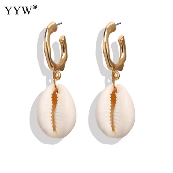 

2019 new fashion cowrie sea shell earrings for women big pendientes conch shell drop earrings silver gold color summer statement