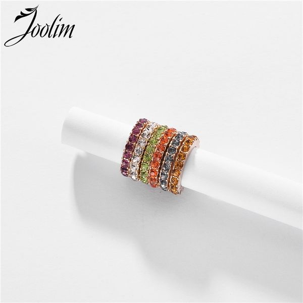 

joolim 6pcs/set colorful zirconia pave earrings cuff for no hole ear, Silver