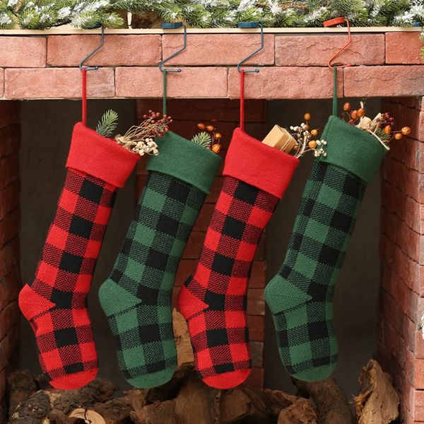 

creative plaid christmas stockings fashion check xmas socks cute kids candy gift bag indoor christmas home party decor tta2009
