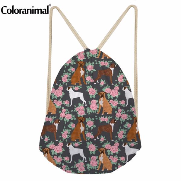 

coloranimal women beach travel drawstring bag fitness shoes string backpack 3d cute puppy dog box print female sack storage bags