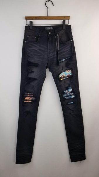 

falection 20ss la fashion amirimike patch works рваные джинсовые джинсы, Blue