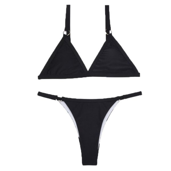 

women's swimwear 5 colors bikini for women solid push up swimsuit ring biquini strap bikinis pad bathing suit summer swimwears, White;black
