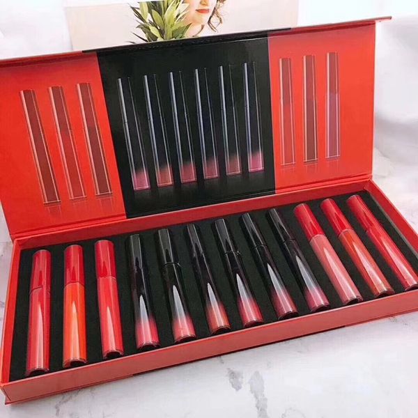 

торговая марка red black tube lip glaze 12шт lip gloss set продолжительный помада kit для макияжа подарочная коробка марка косметика горячее