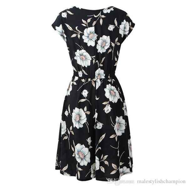 

женская printed костюмам v шеи лета платья женщин способа короткие рукава платья, Black;gray