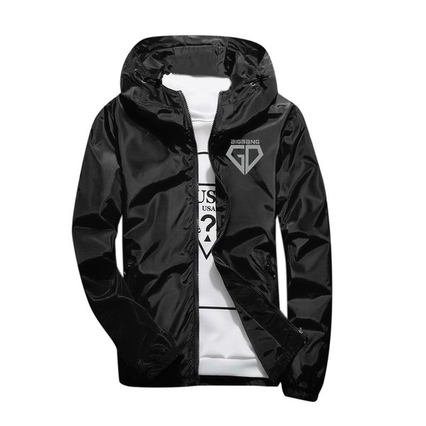 

ishowtienda men's autumn hoodie outdoor sports jacket coat casual reflective light printing jackets brand casual windbreak #w35, Black