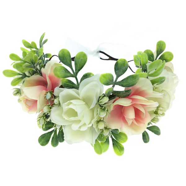 

wholesale spring flowers wreath crown festival headband bride women hair accessories headdress flower garlands wedding headwear, Slivery;white