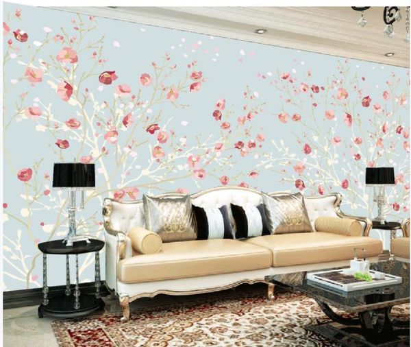 

custom anys size p 3d wallpapers hand painted plum tv background wall