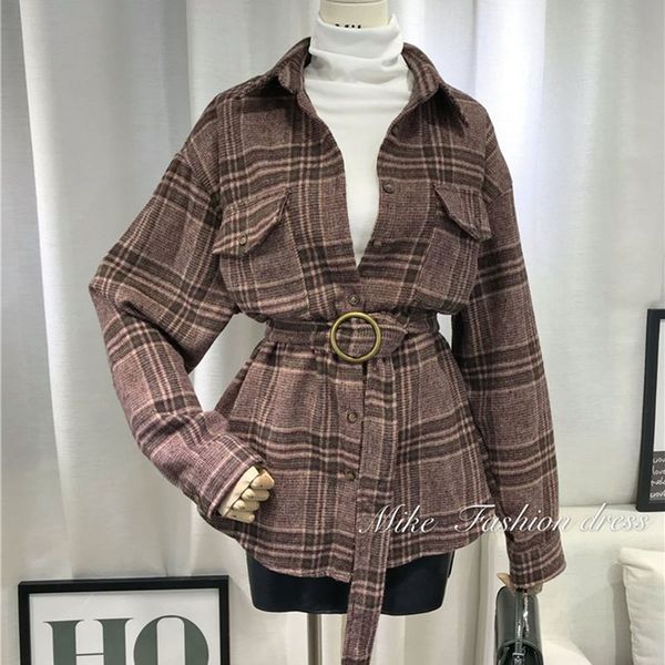 

autumn casual korean style vintage elegant office lady women trench coats khaki slim plaid button pocket retro outwears 2019, Tan;black