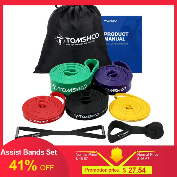 

tomshoo assist bands set 5 packs pull up resistance loop bands powerlifting exercise stretch with door anchor and handles