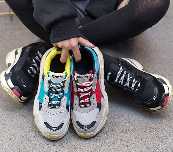 

superstar women's and men's chunky sneakers fashion basket women platform dadly shoes lace up men trainers chaussure femme, Black