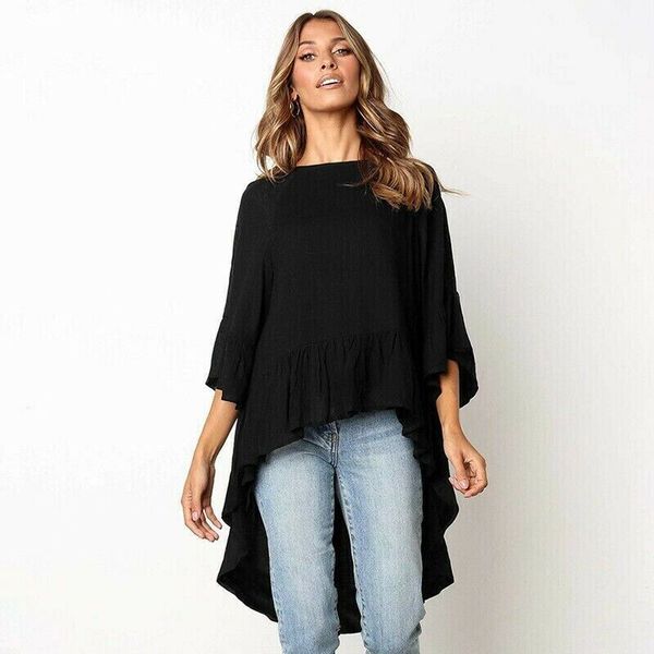 

women's blouses & shirts womens 3/4 sleeve blouse ladies 2021 spring autumn solid pullover shirt loose baggy casual tunic jumper femme, White