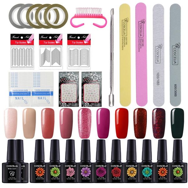 

coscelia manicure set kit 10 colors gel varnish optional professional nail art tools 6 colors nail gel set for beginners durable