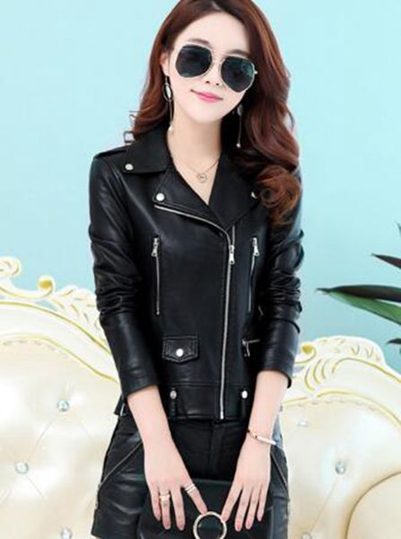 

women spring autumn leisure fashion new korean version boutique slim personality trend business short size large size pu leather coat /m-4xl, Black