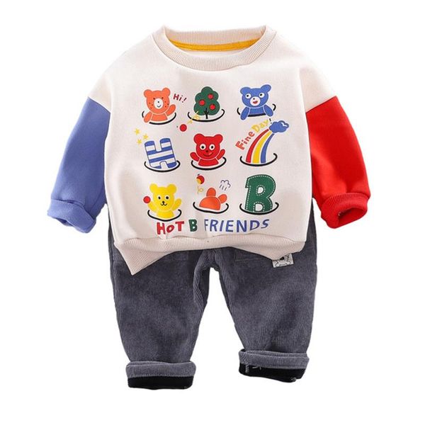 

2019 осень малышей одежда для младенцев костюмы девочки мальчики одежда наборы для детей детский костюм плюшевые мультфильм топы брюки, White