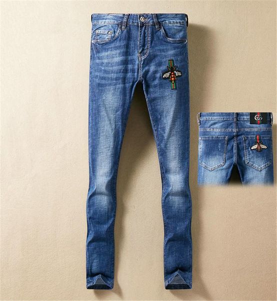 

2020 euro fashion men blue bleach jeans tidy biker denim jean paint spot damage diesel men jeans cowboy pants man