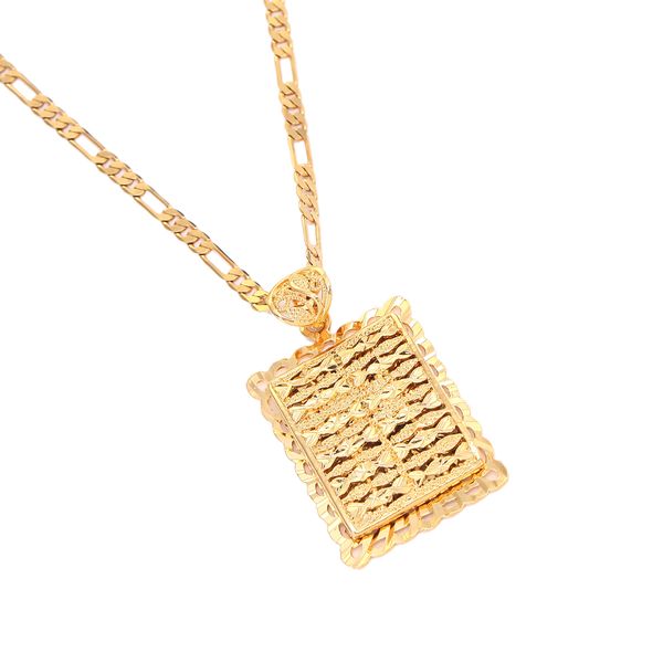 

new fashion rectangle gold pendant necklace 24k gold color jewelry african necklaces gold pendant ethiopian, Silver