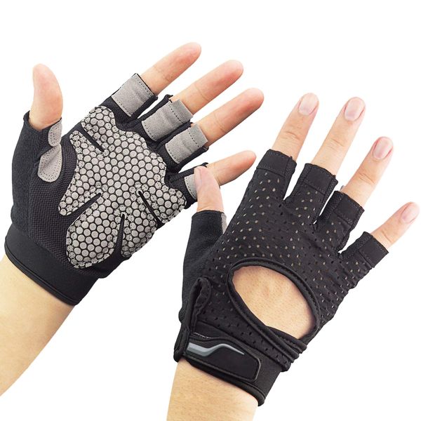 

gloves bracers half finger non-slip hollow breathable wear resistant weightlifting fitness dumbbell black sports protective gear