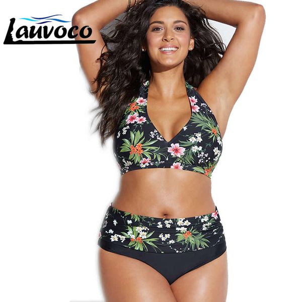 Biquíni conjunto grande copo swimwear mulheres retro halter pescoço cruz natação terno de cintura alta tamanho grande swimsuit biquini plus size xl-4xl