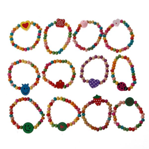 

12pcs colourful wooden bracelets little girls bracelets kit kids fashion jewelry, Golden;silver