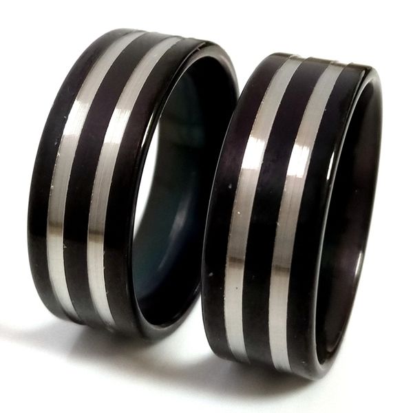 30 Stück hochwertiges schwarzes Finish mit Drehlinien, bequeme Passform, trendige Herren-Ringe aus 316L-Edelstahl, Großhandel, Schmuck, neuester 2019 heißer Verkauf