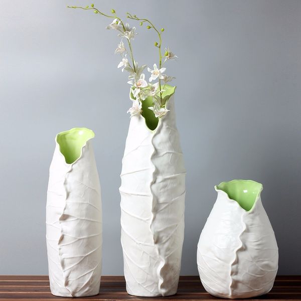 

ceramic lotus leaf fashion creative abstract flower vase pot home decor craft room decoration handicraft porcelain figurine