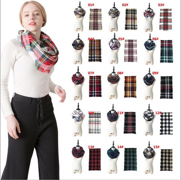 

plaids infinity scarves grid loop scarf blankets women tartan oversized shawl lattice wraps fringed plaid scarves, Red;brown