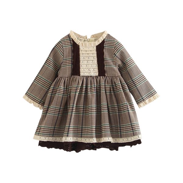 

kids checkered dress cute a-line skirt all-match long-sleeved princess dress suitable for spring and autumn seasons, Red;yellow