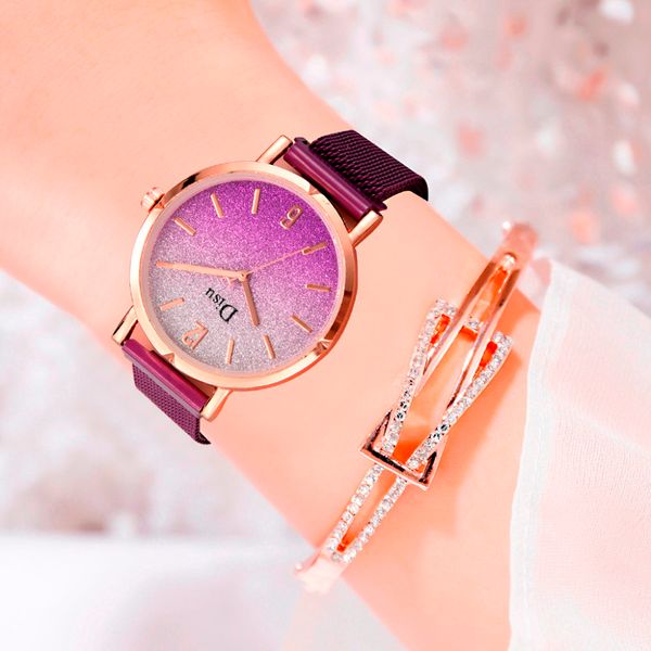 

simple steel strip quartz wristwatch female clock women watches gradient color dial ladies watches 2019, Slivery;brown