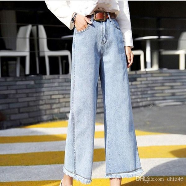 

fashion women blue/sky blue loose denim pants vintage female high waist wide leg pants